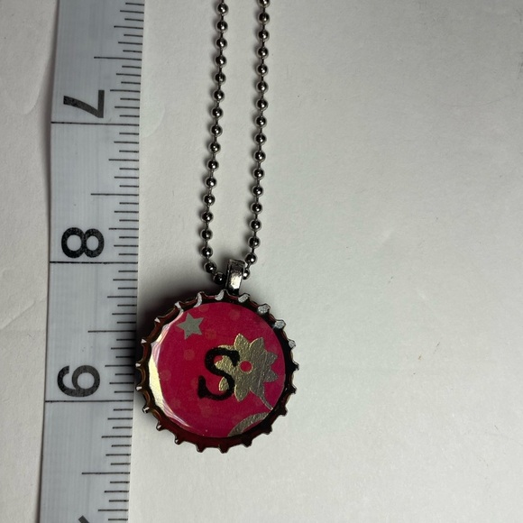 Cute Red Bottlecap “S” Initial Neckace - Picture 2 of 3